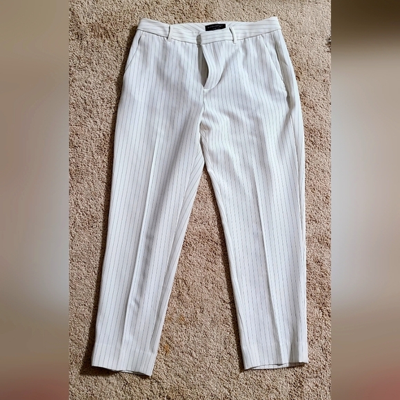 Banana Republic Pants - Banana Republic White-Cream/Black Pinstripes Tailored Cropped Dress Pants